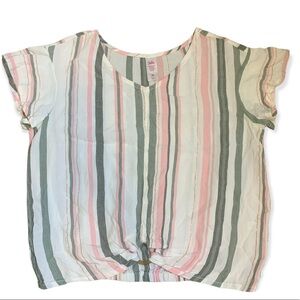JUSTICE Stripe Print Blouse With Buckle Twist Front Detail Ivory Girls Age 10Y